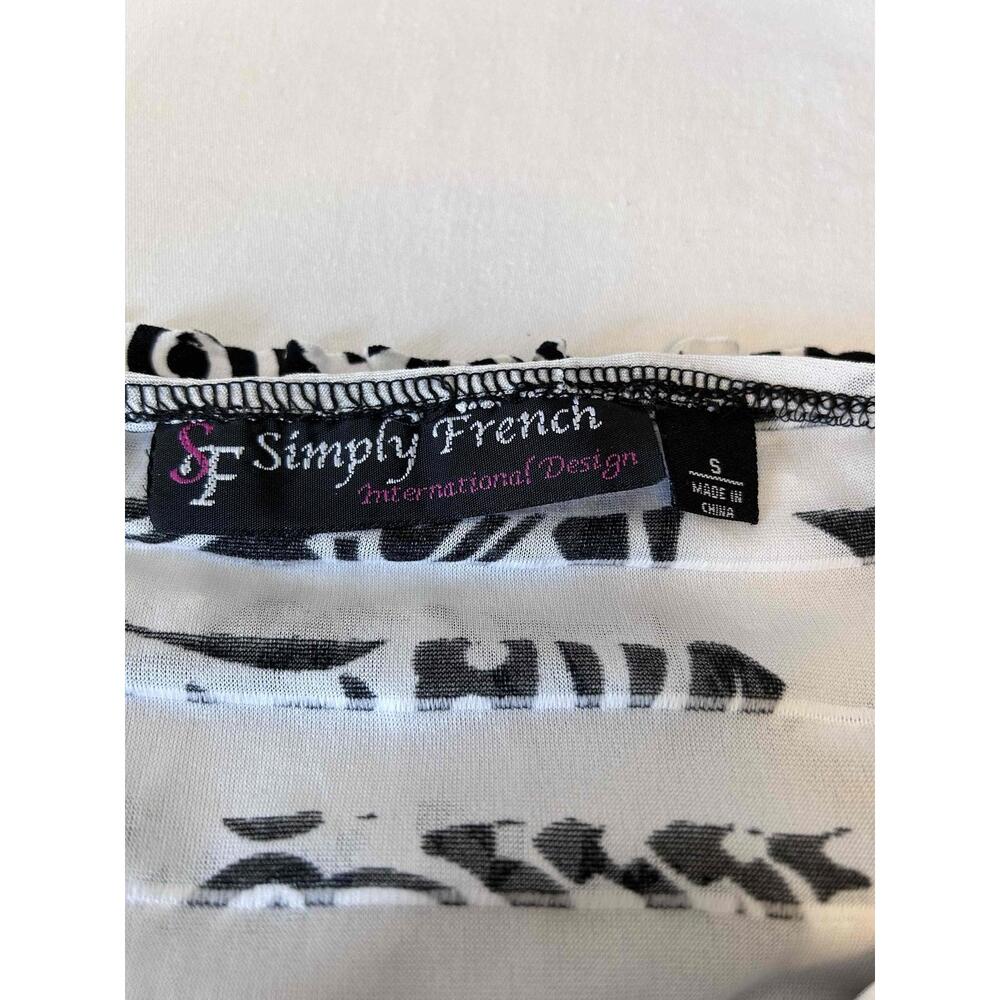 Simply French Womens Black White Ruffle Layered Casual Blouse Size Small - Picture 5 of 5